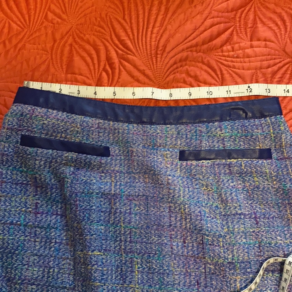 ☔️ ASTR the Label Blue 🌈 Multi Tweed Leather Trim Hi Low Skirt Sz Small - Picture 15 of 16